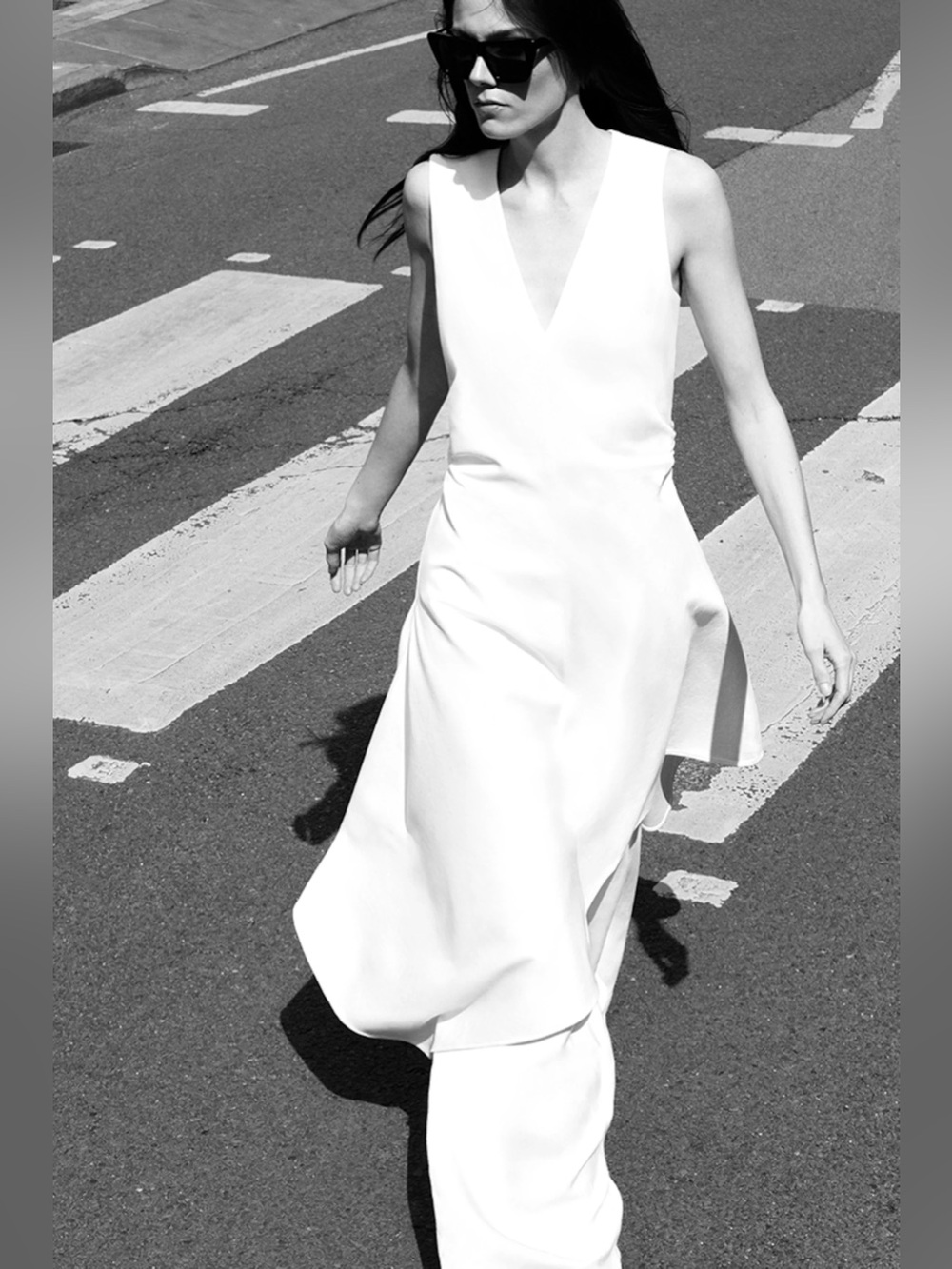 COS V-Neck White Asymmetrical Sleeveless Maxi Dress Size XS
